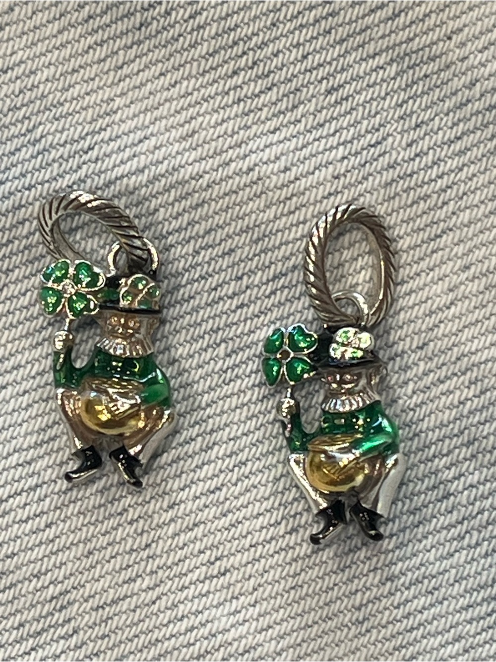 Brighton Green Enamel Lucky Leprechaun Charm Earrings